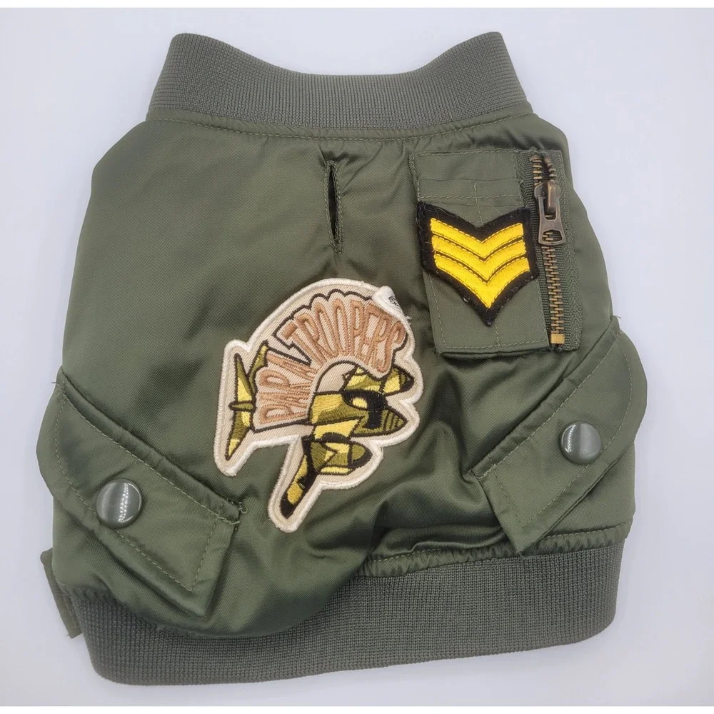 Top Gun Air Force Pet apparel Bomber Jacket Green Military Flight Coat Small